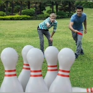 Inflatable Lawn Bowling Pins - White with Red Stripes